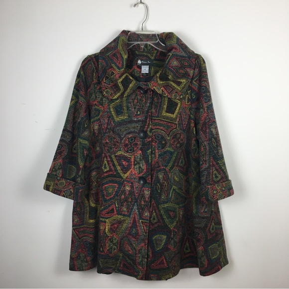 Damee, Inc Jackets & Blazers - Damee Inc Mosaic Swing Coat Sz Medium Multicolor Pockets Lined Boho Artsy